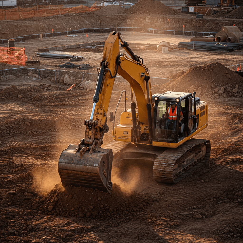 Excavation work in progress with heavy machinery