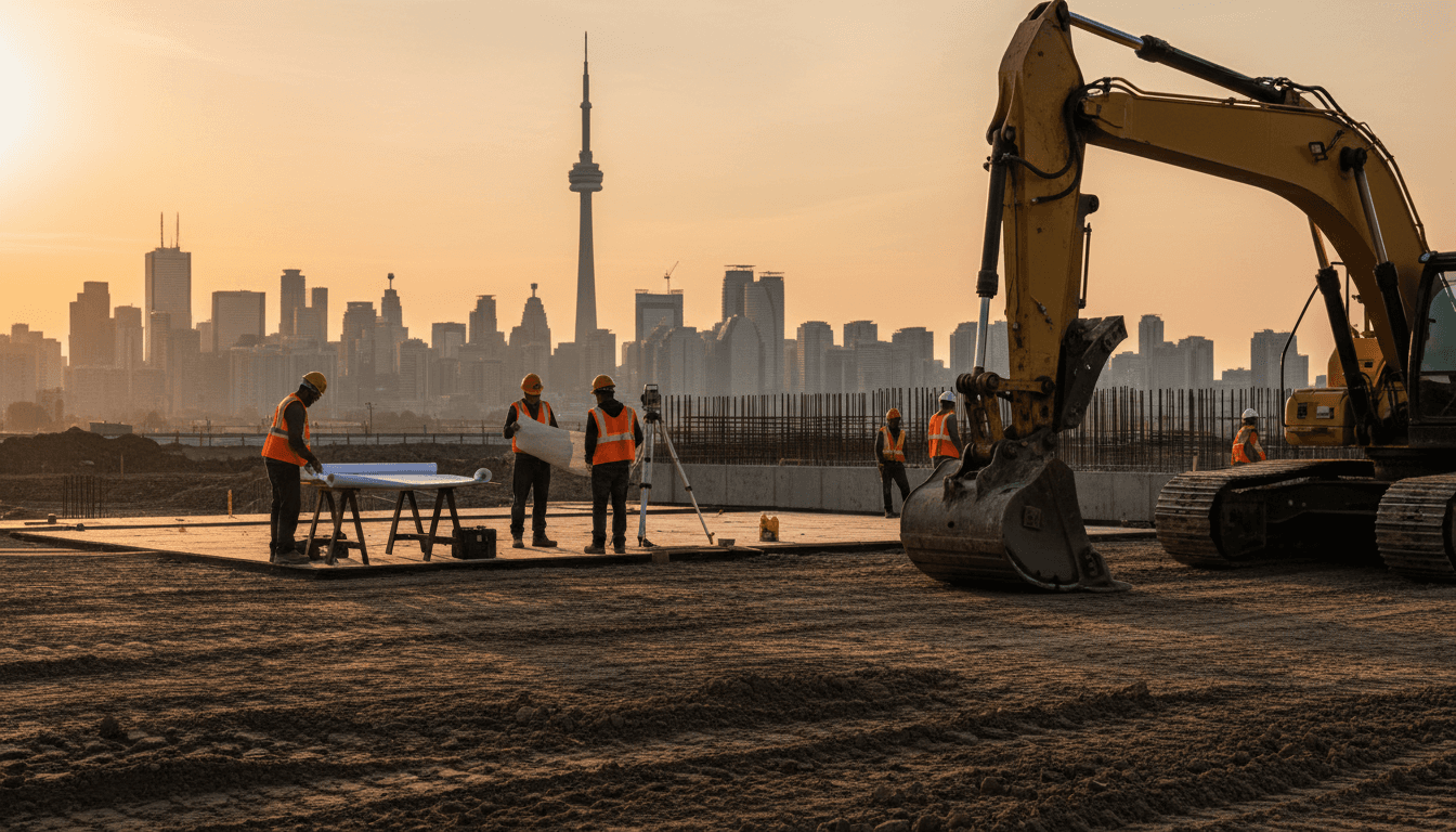 Luxuro Developments construction site with excavator and crew preparing foundation work in Toronto