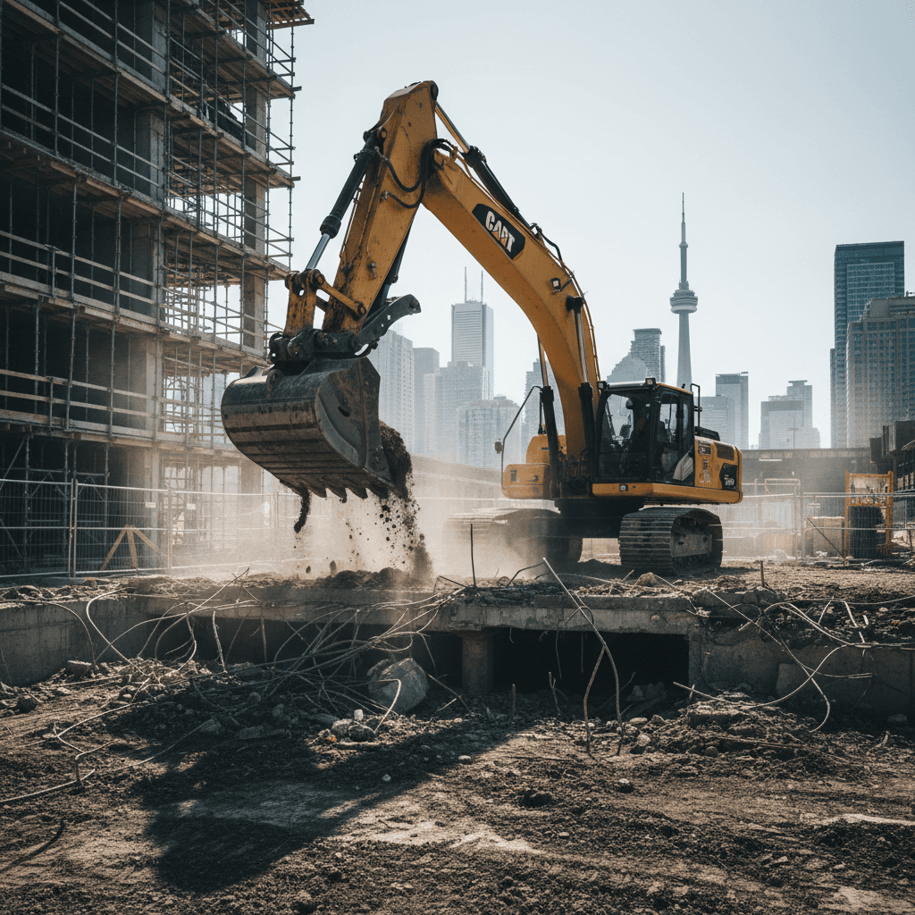 Demolition and excavation with heavy machinery