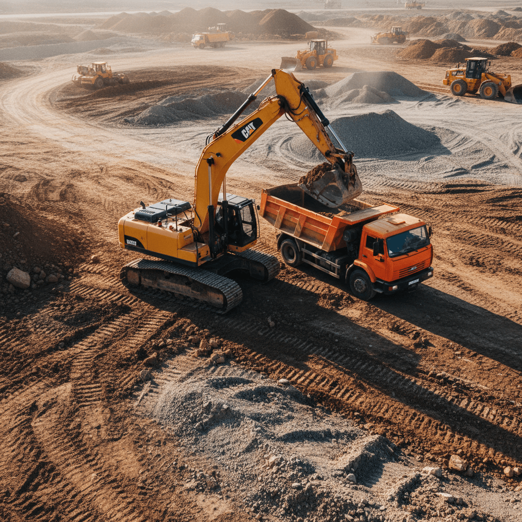 Excavation machinery moving earth on construction site